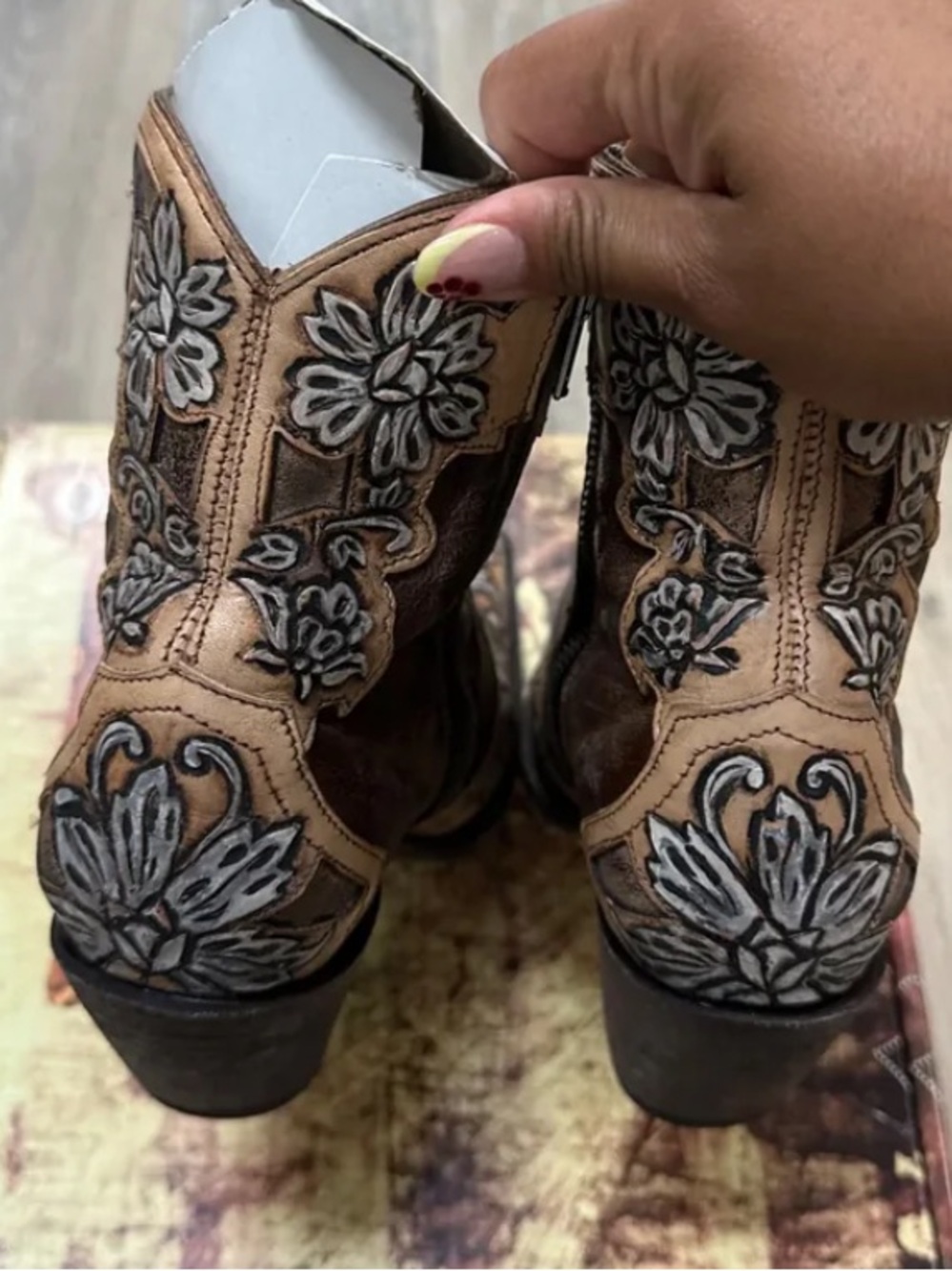 Old gringo aster in brass bone hand tooled floral ankle  boots RTL $698 8 - Picture 9 of 14